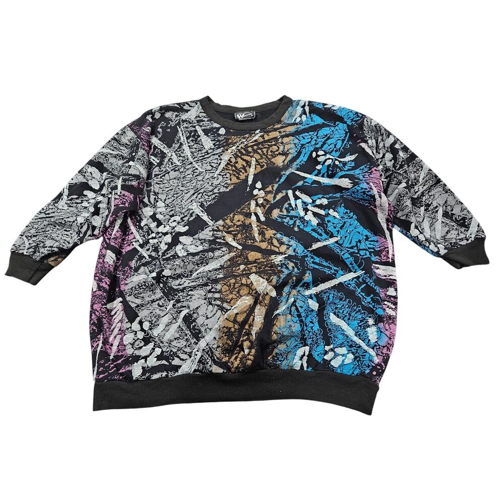 Vintage 90s West Street Westside Maximalist Abstract All Over Print Sweatshirt M